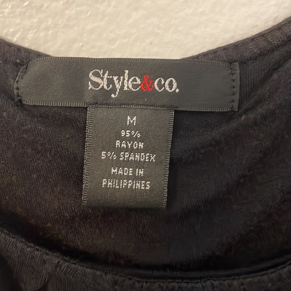 Style & Co. medium black tank top with metallic trim 95% rayon 5% spandex - Picture 3 of 6